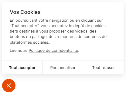 Encart de paramétrage sur les cookies du site Meiosis